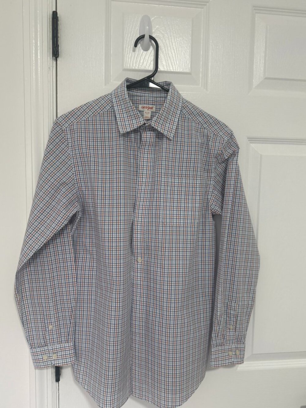 Cat & Jack Boys XL 16 Blue Orange Plaid Long Sleeve Button Down Shirt